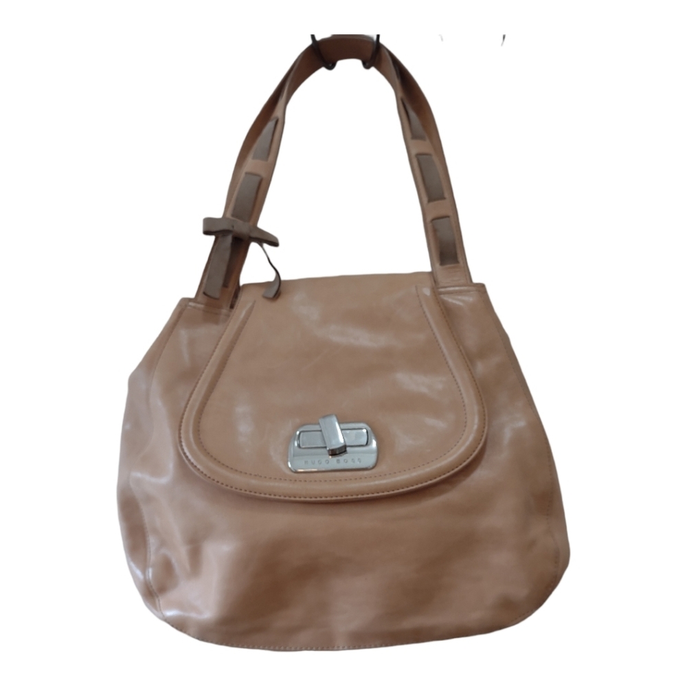 Hugo Boss Tan Leather Shoulder Bag with Silver Hardware